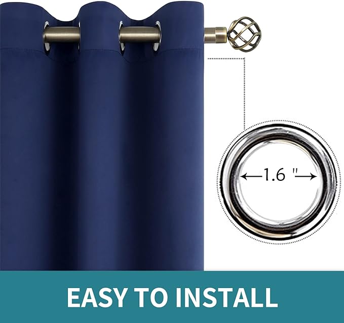 BGment Blackout Curtains for Bedroom - Grommet Thermal Insulated Room Darkening Curtains for Living Room, Set of 2 Panels, Each 46 x 54 Inch, Navy Blue