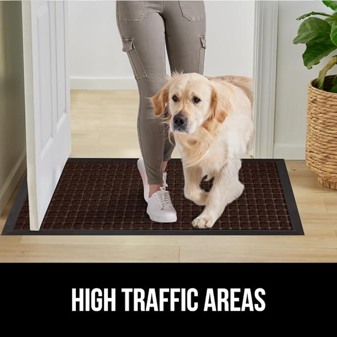 GORILLA GRIP 100% Waterproof All-Season WeatherMAX Doormat, 72x24, US Designed Natural Rubber, Stain and Fade Resistant, Low Profile Indoor Outdoor Door Mats, Easy Clean Patio Mat, Coffee Squares