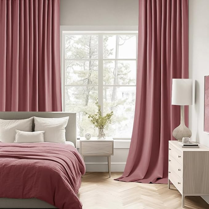 MIULEE Dusty Rose Back Tab Blackout Curtains 63 Inch Length 2 Panels Set for Living Room Bedroom Privacy, Rod Pocket/Pinch Pleat Thermal Insulated Room Darkening Pleated Light Blocking Drapes
