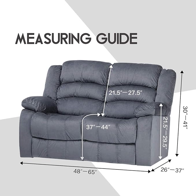 ULTICOR Reclining Love Seat Slipcover, 48" - 65" L, 6-Piece Velvet Stretch Loveseat Reclining Sofa Covers, 2 seat Love seat Recliner Cover, Thick, Soft, Washable (Dark Grey)