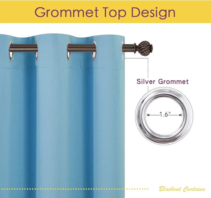 NICETOWN Blackout Curtains & Drapes for Bedroom, Teal Blue, W34 x L40, Set of 2, Triple Weave Grommet Top Thermal Insulated Light Blocking Panels for Bathroom/Living Room