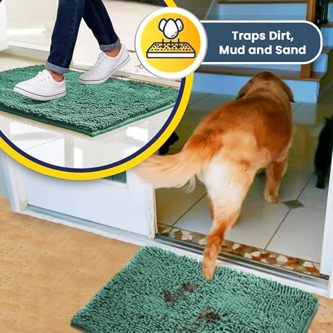 Muddy Mat® | Super Absorbent Door Mat Indoor, Microfiber Quick Dry Chenille Entryway Rug, Non-Slip Front Door Mat, Indoor Mats for Entryway, Machine Washable Pet Rug, Seafoam Green 24" x 120"