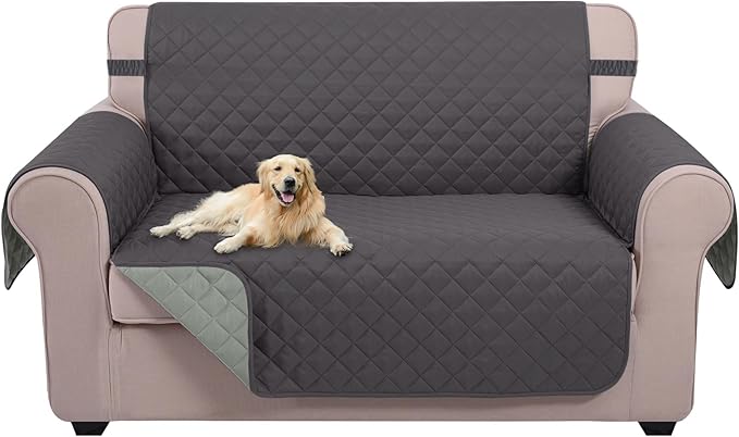 U-NICE HOME Loveseat Sofa Cover Reversible Couch Covers for 2 Cushion Couch for Dogs Furniture Protector Cover with Elastic Straps Water Resistant(Loveseat Small, Dark Grey/Light Grey)