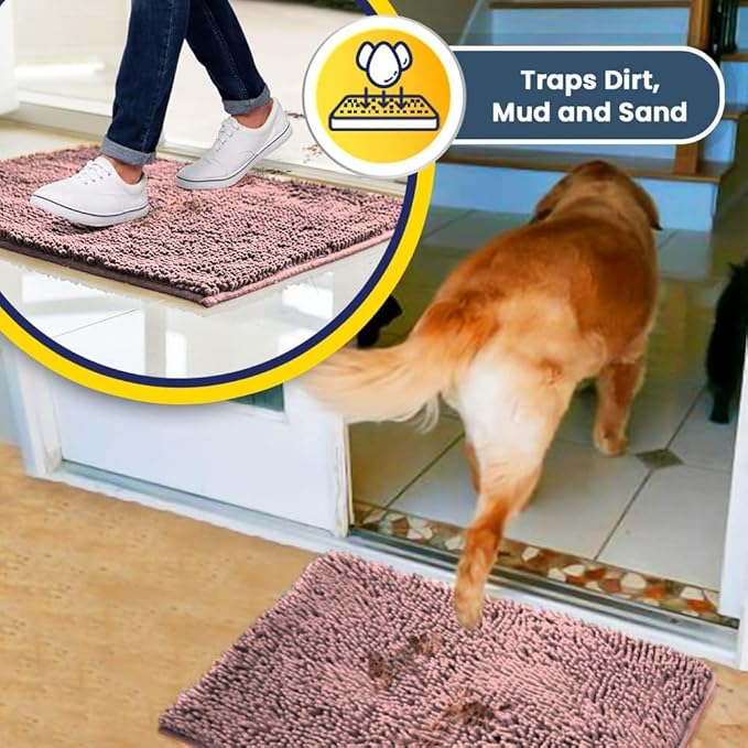 Muddy Mat® | Super Absorbent Door Mat Indoor, Microfiber Quick Dry Chenille Entryway Rug, Non-Slip Front Door Mat, Indoor Mats for Entryway, Machine Washable Pet Rug, Light Pink 24" x 72"