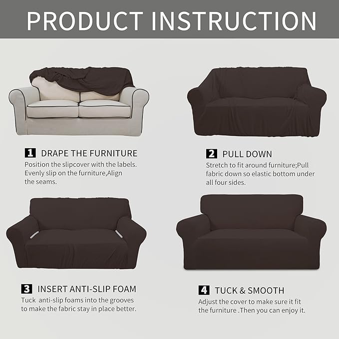 Easy-Going Stretch Sofa Slipcover 1-Piece Sofa Cover Furniture Protector Couch Soft with Elastic Bottom for Kids, Polyester Spandex Jacquard Fabric Small Checks (Sofa, Chocolate)