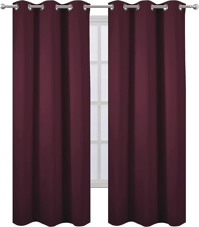LEMOMO Burgundy Red Thermal Blackout Curtains/42 x 95 Inch/Set of 2 Panels Room Darkening Curtains for Bedroom