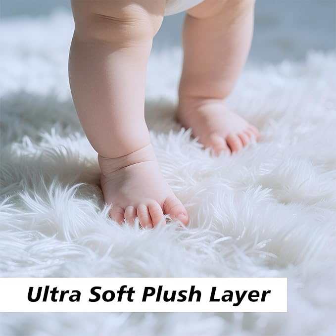 Shag Area Rug for Bedroom 3x5,White Fluffy Area Rugs for Living Room,Soft Fuzzy Rug Non-Shedding Indoor Plush Carpet for Kids Bedroom Nursery Dorm Home Decor