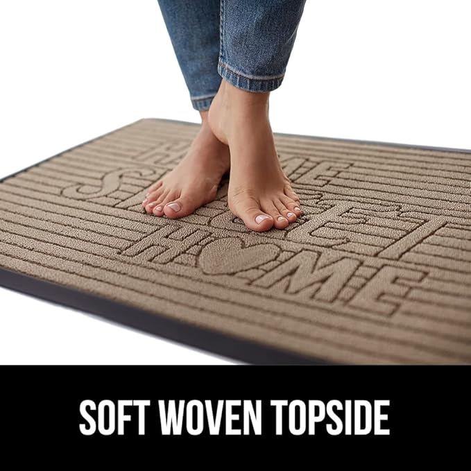 GORILLA GRIP 100% Waterproof All-Season WeatherMAX Doormat, US Designed Natural Rubber, Stain and Fade Resistant, Low Profile Indoor Outdoor Door Mats, Easy Clean Patio Mat, 29x17, Home Sweet Home
