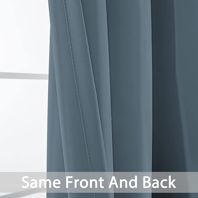 Yakamok Light Blocking Room Darkening Thermal Curtain Panels Blackout Curtains Solid Grommet Top Window Drapes/Panels for Bedroom/Living Room(52x63 Inch, Stone Blue, 2 Panels)