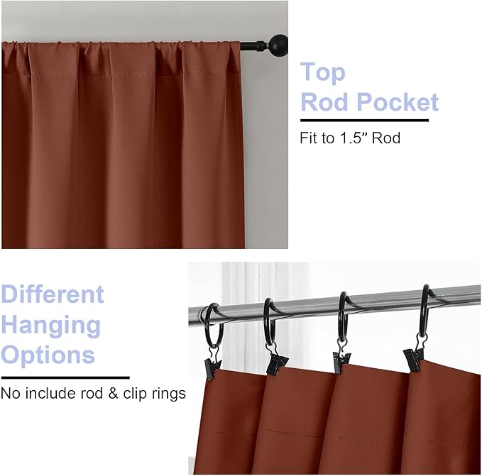 Simplebrand Ava Terracotta Blackout Curtains for Bedroom 63 Inch Length 2 Panels, Solid Thermal Insulated Energy Saving Rod Pocket Window Treatment Curtains Blackout Drapes, W40 x L63 Inch, Terracotta