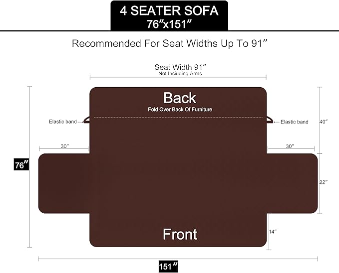 U-NICE HOME 4 Seater Sofa Cover 91 Inch Large Couch Covers for 4 Cushion Couch with Elastic Straps Water Resistant Furniture Protector Cover for Pets Cat (Sofa XX-Large, Sand/Beige)