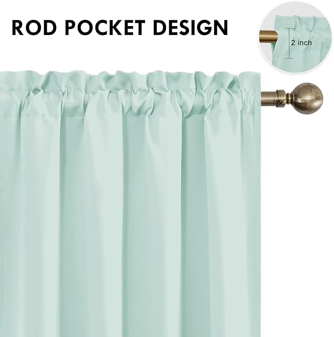 DWCN Blackout Curtains for Living Room Thermal Insulated, Energy Saving & Noise Reducing Bedroom Curtains, Mint Green, W 52x L 45 Inch, Set of 2 Rod Pocket Curtain Panels