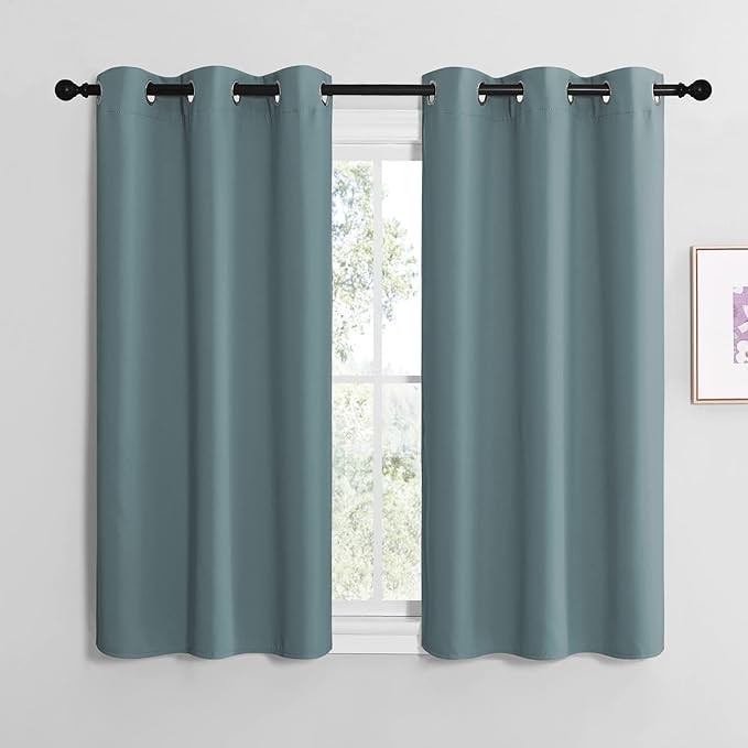 NICETOWN Modern Blackout Curtains Noise Reducing, Thermal Insulated and Privacy Room Darkening Drape Panels for Boy's Guest Room Door Small Short Window (Greyish Blue, 2 Panels, W42 x L50 -Inch)