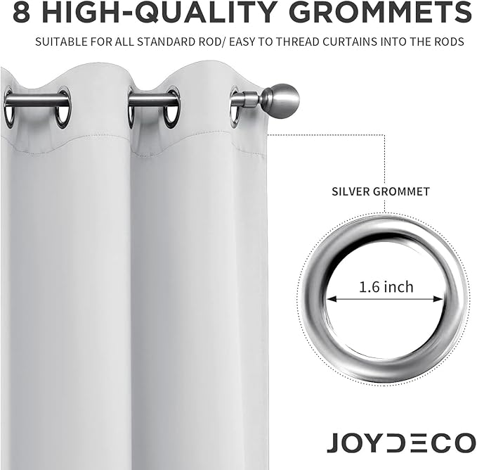 Joydeco White Curtains 95 Inches Long 2 Panels Set, Thermal Insulated Long Curtains& Drapes 2 Burg, Room Darkening Grommet Drapes for Living Room Bedroom Window (W52 x L95 Inch, Greyish White)