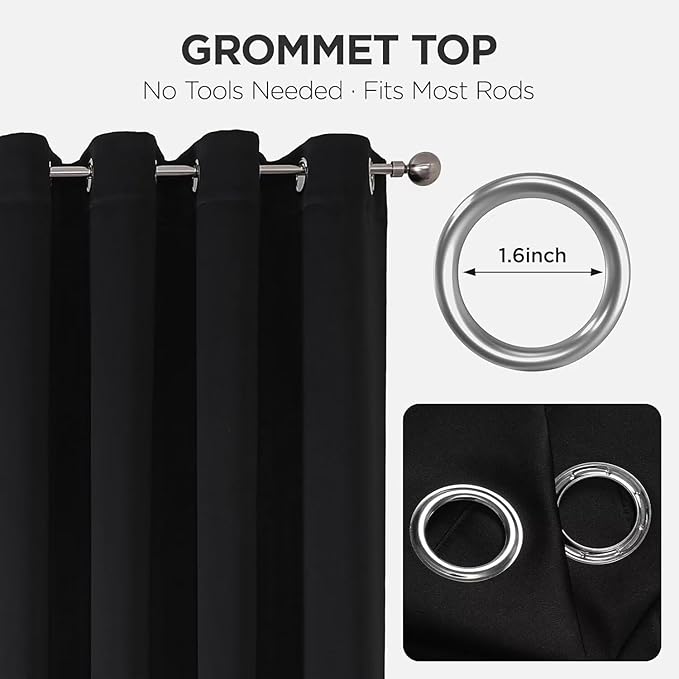 Joydeco Blackout Curtains 108 Inches Long 2 Panels Set, Thermal Insulated Long Curtains& Drapes 2 Burg, Room Darkening Drapes for Bedroom Living Room Window (Black, W37 x L108 Inch)