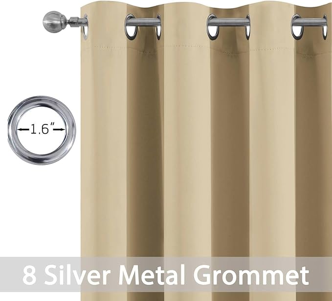 Yakamok Wide Thermal Blackout Patio Door Curtain Panel,Beige Grommet Sliding Door Insulated Curtains, Extra Wide Curtains for Sliding Glass Door,Beige, W52 x L84, 1 Panel