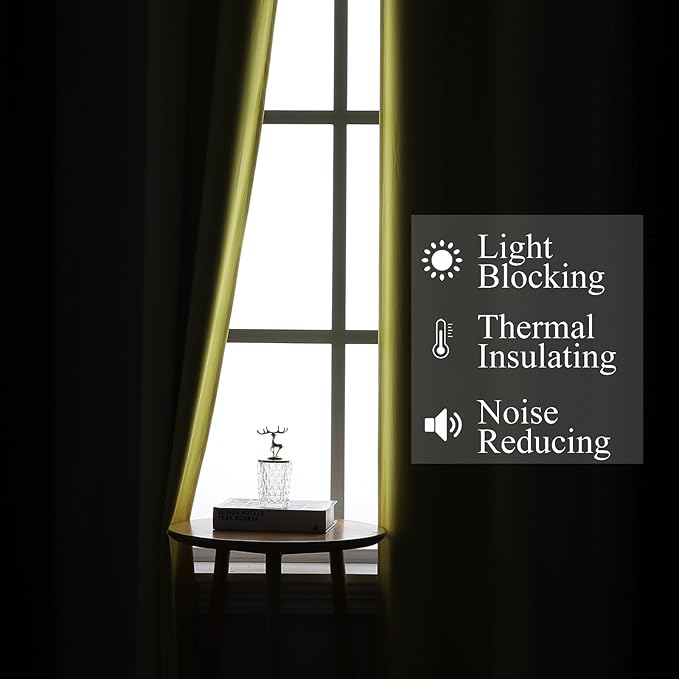 Estelar Textiler Black and Yellow Blackout Curtains 54 Inches Long, Full Light Blocking Gradient Grommet Drapes for Kitchen, Thermal Insulated Ombre Curtains for Bedroom, 52Wx54L, 2 Panels