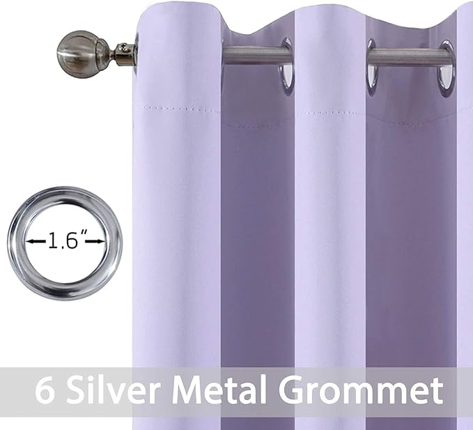 Yakamok 63 Inch Length Blackout Curtains for Bedroom, Thermal Insulated Room Darkening Grommet Top Window Drapes for Living Room,Lilac,42W x 63L,2 Panels