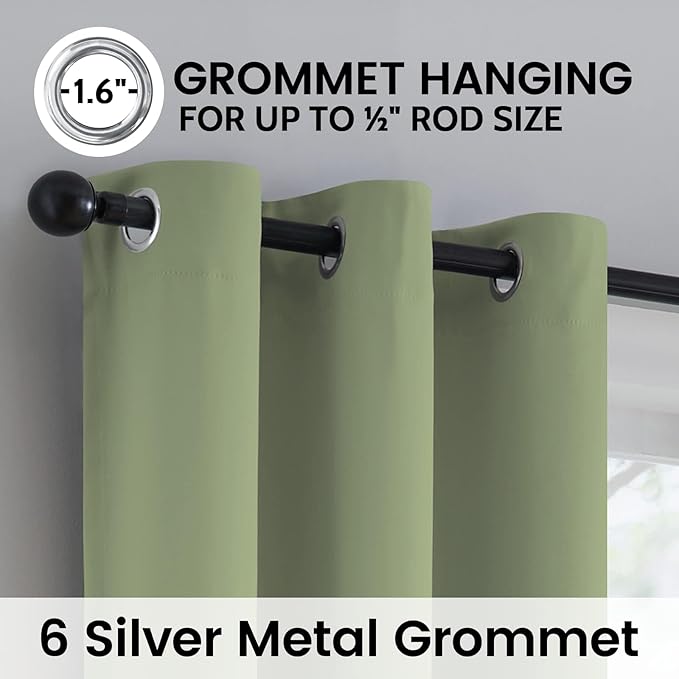 SimpleHome 100% Blackout Curtains for Bedroom,Thermal Insulated Sage Grommet Window Drapes Room Darkening Curtains for Living Room with Black Back,42 x 45 Inch,2 Panels