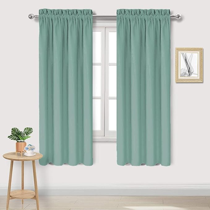 DWCN Blackout Curtains for Living Room Thermal Insulated, Energy Saving & Noise Reducing Bedroom Curtains, Sage Green, W 38x L 63 Inch, Set of 2 Rod Pocket Curtain Panels