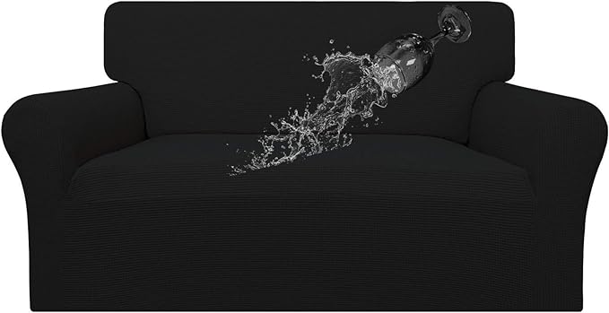 Easy-Going 100% Waterproof Oversized Loveseat Couch Cover, Dual Waterproof Sofa Cover, Stretch Jacquard Sofa Slipcover, Leakproof Furniture Protector for Kids, Pets, Dog and Cat, Black