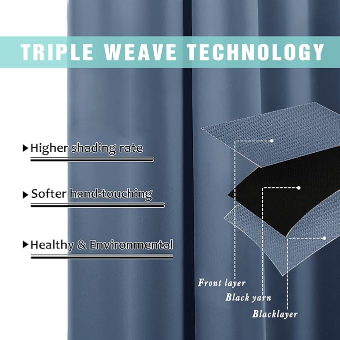 NICETOWN Extra Long Truly Blackout Drapes for Hall and Villa, 46" Width Each Panel, 45" Length, Stone Blue, 2 Pieces, 100% Blackout Window Curtain Panels with Black Lined for Night Shift Worker