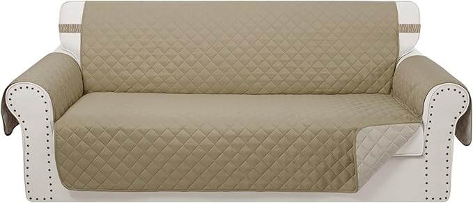 Reversible Sofa Covers Couch Cover Furniture Protector for Dogs Elastic Straps Water Resistant(Sofa,Camel/Beige)