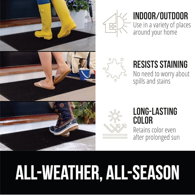 GORILLA GRIP® Ultra Absorbent Front Door Mat Outside Entrance, Traps Dirt and Moisture, HydroABSORB Indoor Outdoor Doormat Holds 1.7 Cups Water, Stain and Fade Resistant Welcome Mat 2 Pack 29x17 Black