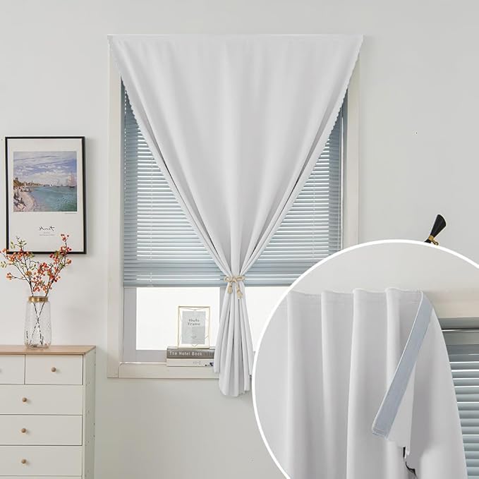 Blackout Curtains for Bedroom Sticky Curtain Blackout Window Cover Self Adhesive Curtains Rod No Drillng, 35" W X 71" L, Light Grey, 1 Panel