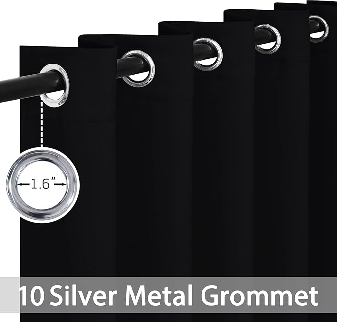 Yakamok Wide Thermal Blackout Patio Door Curtain Panel, Sliding Door Insulated Grommet Curtains, Extra Wide Curtains for Sliding Glass Door, Black, W70 x L84, 1 Panel