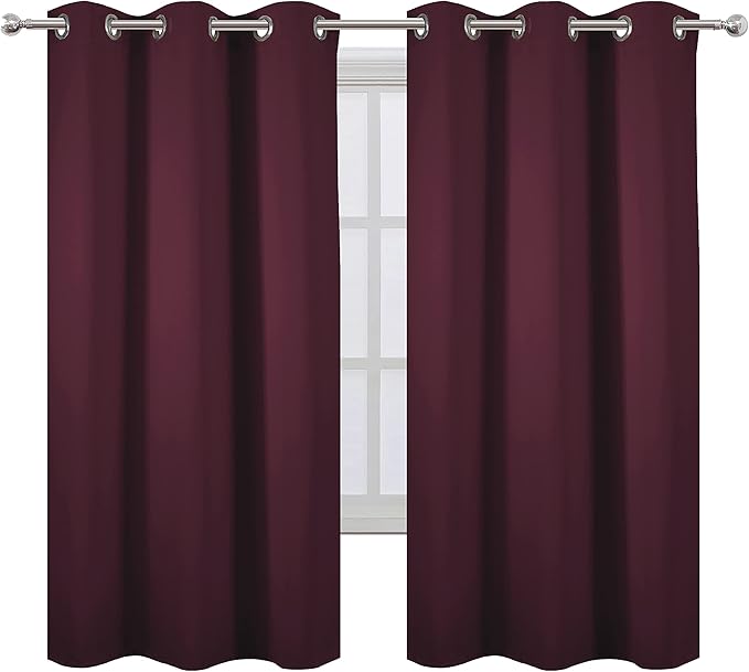 LEMOMO Burgundy Red Thermal Blackout Curtains/38 x 63 Inch/Set of 2 Panels Room Darkening Curtains for Bedroom