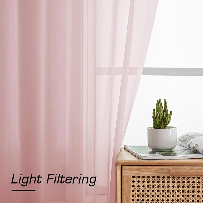 Aiyufeng Blush Pink Sheer Curtains 72 Inch Length 2 Panels Set, Light Filtering Airy Rod Pocket Light Pink Window Curtain Treatment Drapes for Kitchen Bedroom Living, Each 42Wx72L Inches