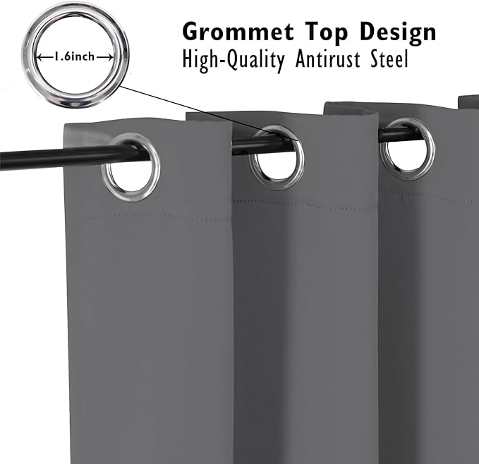 ChrisDowa Blackout Curtains 45 inches Long for Bedroom - 2 Panels Set Grommet Thermal Insulated Room Darkening Curtains for Living Room (Grey, 38 x 45 Inch)