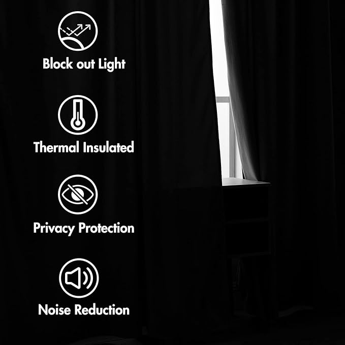 MIULEE Black Velvet Curtains 108 inches Long 2 Panels - Luxury Blackout Curtains for Bedroom Living Room Thermal Insulated Halloween Decorations Decor Super Soft Window Drapes Rod Pocket & Back Tab