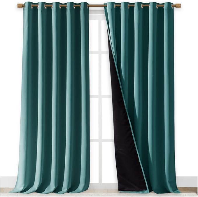 NICETOWN 100% Blackout Blinds, Laundry Room Decor Window Treatment Curtains, Thermal Insulated Energy Smart Drapes for Villa, Hall and Studio, Sea Teal, Set of 2, 70 inches by 95 inches