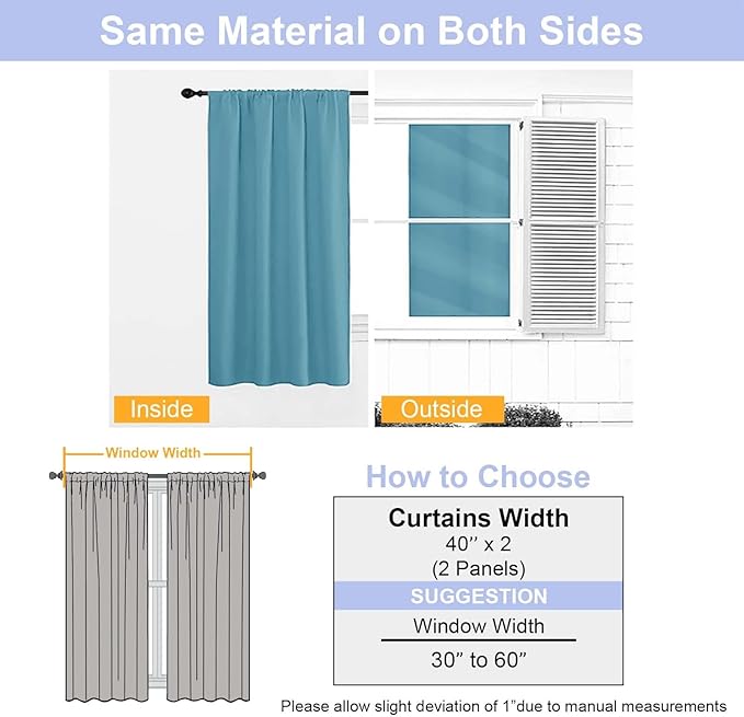 Simplebrand Ava Turquoise Short Blackout Curtains for Bedroom 45 Inches Long 2 Panels Set, Solid Thermal Insulated, Energy Saving Window Treatment Curtains Blackout Drapes, W40 x L45 Inch, Turquoise