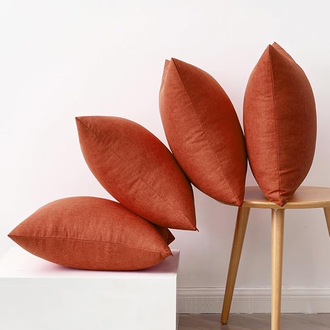 MIULEE Pack of 4 Decorative Burnt Orange Throw Pillow Covers Linen Waterproof Pillow Covers Outdoor Farmhouse Cushion Cases for Patio Garden Tent Balcony Couch Sofa 16x16 inch