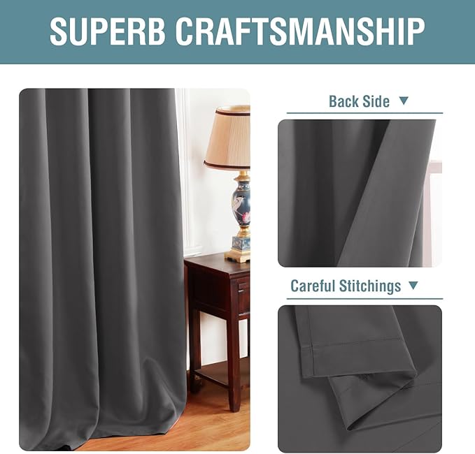 H.VERSAILTEX Blackout Grey Curtains for Patio Door Thermal Insulated Living Room Curtains, Room Darkening Noise Reducing Blackout Curtain for Bedroom, Charcoal Gray, 1 Panel, 52'W x 102'L