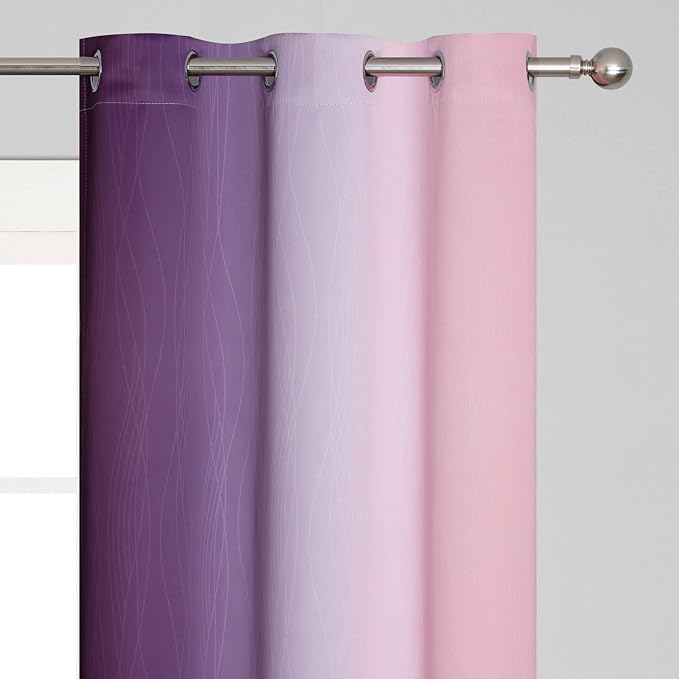 Pink and Purple Curtains 45 Inch Length 2 panels,Full Light Blocking Ombre Blackout Curtains, Kids Room, Thermal Insulated Noise Reducing Gradient Blackout Curtains for Girls Bedroom,42x45 Inch,adult