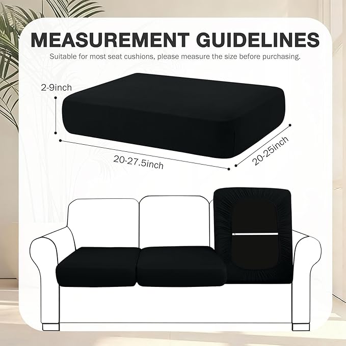 hyha 8Pcs Patio Cushion Covers, Stretch Outdoor Couch Cushion Covers Replacement, Washable Outdoor Chair/Sofa Slipcovers for Patio Furniture Cushions Protector with Elastic Bottom(Black,Cover Only)