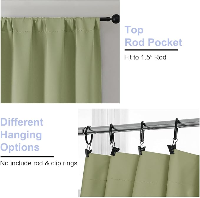 Simplebrand Ava Sage Green Blackout Curtains for Bedroom, 78 Inch Length, 2 Panels Set, Privacy Thermal Insulated Rod Pocket Window Curtains for Patio, French Door, W40 x L78 Inch