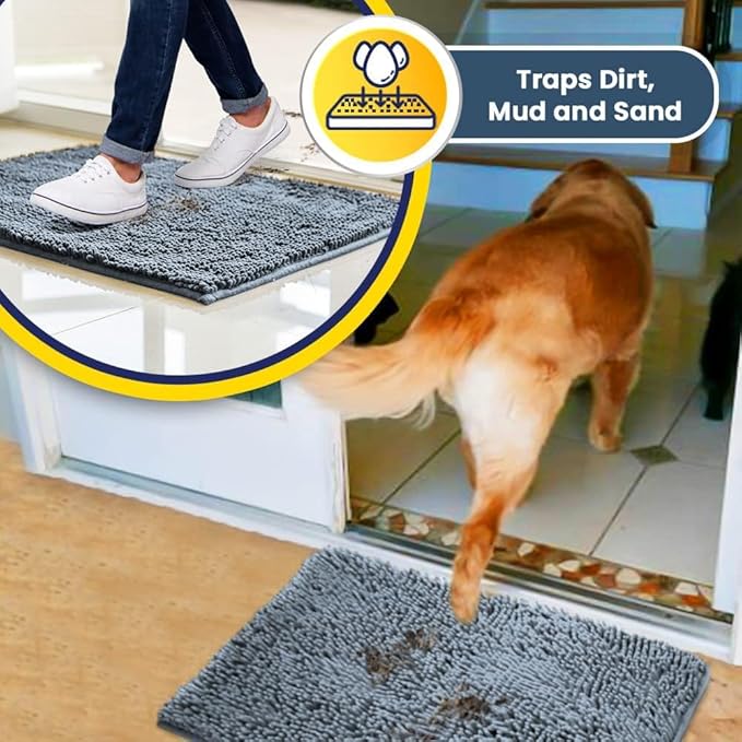 Muddy Mat® | Super Absorbent Door Mat Indoor, Microfiber Quick Dry Chenille Entryway Rug, Non-Slip Front Door Mat, Indoor Mats for Entryway, Machine Washable Pet Rug, Baby Blue 18"X28"