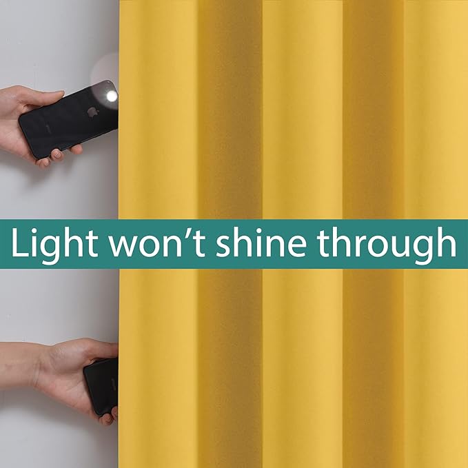 Yakamok 100% Blackout Thermal Insulated Curtains, Noise Reducing Barrier Panel for Sliding Glass Door, 2 Thick Layers Heat Full Light Blocking Patio Door Drapery, Mustard Yellow, W100 x L84, 1 Panel