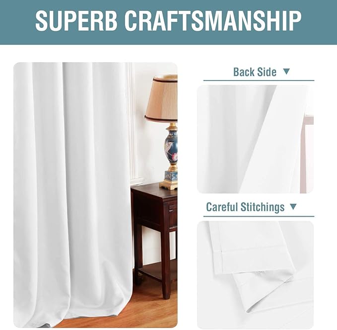 H.VERSAILTEX White Window Curtains 63 Inch Length Thermal Insulated Window Treatment Panel for Living Room Grommet Curtain Drape for Bedroom (1 Panel), 52" W x 63" L