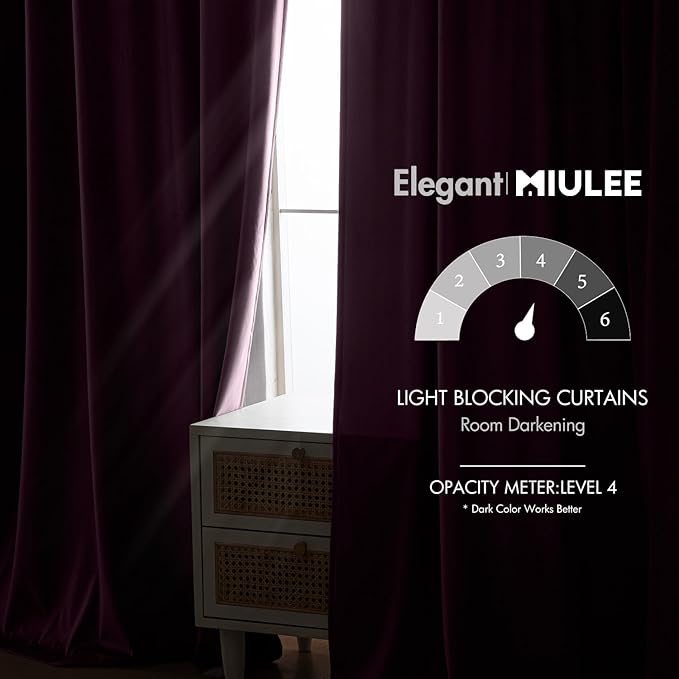 MIULEE Dark Purple Velvet Curtains 108 inches - Luxury Blackout Curtains for Bedroom Living Room Thermal Insulated Super Soft Window Drapes Rod Pocket & Back Tab, W52 x L108 inches, 2 Panels