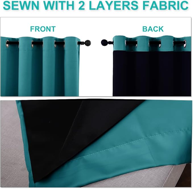 NICETOWN Peacock Teal Blackout Curtains 84 inches Long, Full Light Blocking Drapes with Black Liner for Nursery, Noise Reducing Thermal Insulated Draperies for Doorway (2 Pieces, 37" Wide Each Panel)