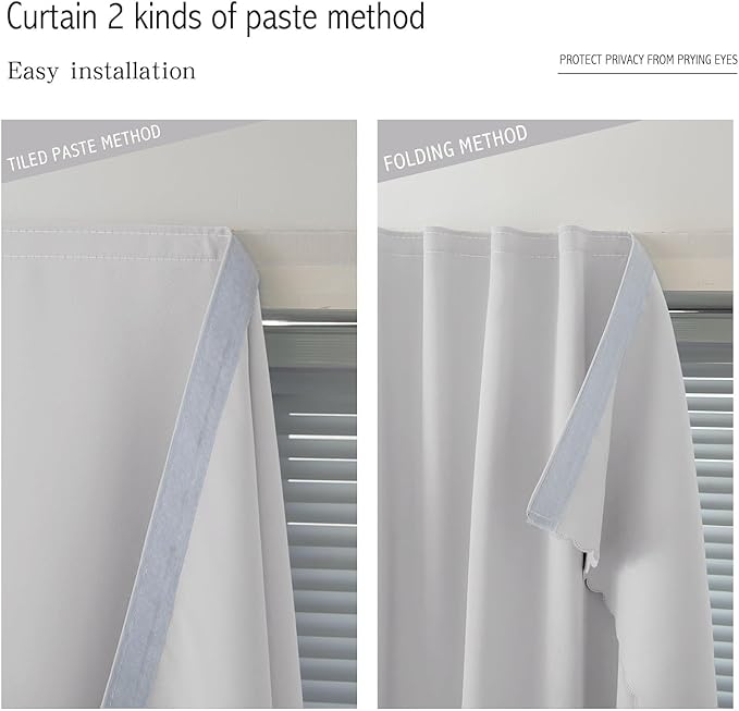 Blackout Curtains for Bedroom Sticky Curtain Blackout Window Cover Self Adhesive Curtains Rod No Drillng, 35" W X 71" L, Light Grey, 1 Panel