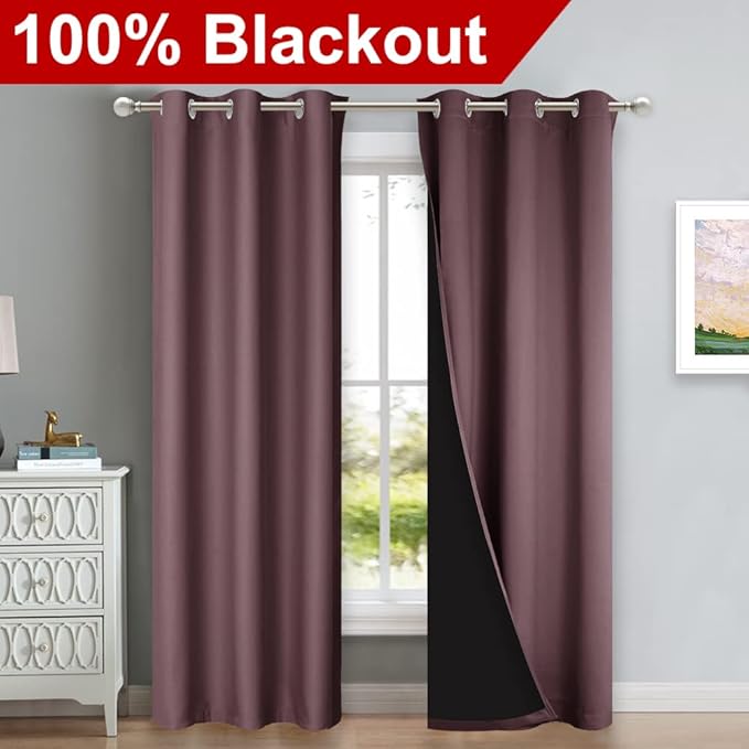 NICETOWN Dry Rose Blackout Curtains 80 inches Long, Full Light Blocking Drapes with Black Liner for Nursery, Thermal Insulated Draperies for Hall, Villa (2 Pieces, 42" Wide Each Panel, Dry Rose)