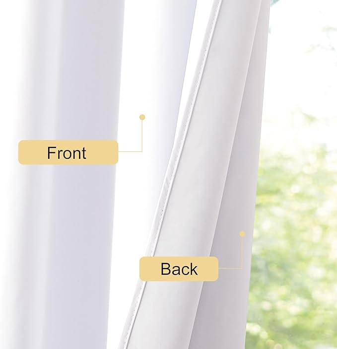 NICETOWN Bedroom 100% Blackout Curtains, 2 Panels, 42 by 72, Snow White, Window Treatment Rod Pocket Curtains/Drapes for Bedroom