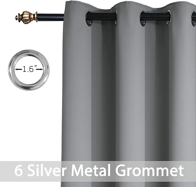 Yakamok Blackout Curtains for Bedroom - Grommet Thermal Insulated Room Darkening Curtains for Living Room,1 Panel (38 x 84Inch, Grey)